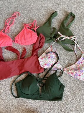 Assorted Bikini Tops in Olive Green, Coral & Floral